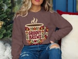 Groovy Brews Coffee Tee or Sweatshirt, Faux Patchwork Design thumbnail 18