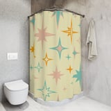 Mid Century Modern Shower Curtain, Bath Mat Retro Atomic Starburst Vintage 1950s Bathroom Decor, Pastel Boho Kitsch Stars Bath Set thumbnail 7