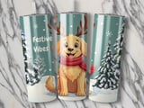 Festive Dog 20oz Tumbler Wrap, Christmas Dog Antlers, Winter Scarf Cute Puppy, Seamless Sublimation Design, PNG Digital Download thumbnail 2