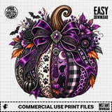 Goth Halloween Pumpkin PNG, Dog Lover Fall Sublimation Design, Spooky Dog Mom Digital Art, Purple Black Autumn Pumpkin thumbnail 3