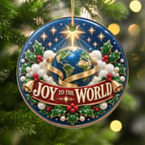 Joy to the World Ornament, Christian Christmas Tree Decor, Religious Holiday Keepsake, Bethlehem Star Earth Globe Faith Gift for Family thumbnail 1
