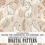 Digital Bunny Pattern, Seamless Rabbit Design, Floral Print, Digital Paper, Digital Bundle, Pastel Colors, Nursery Decor, Easter Theme thumbnail 1