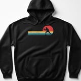 Pickleball Gildan Fleece Hoodie, Retro Vintage 70s Sunset Stripes Player Silhouette, Court Pullover thumbnail 1