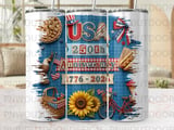 USA 250th Anniversary Tumbler Wrap PNG | 4th of July Patriotic Sublimation Design | Independence Day Digital Download thumbnail 1
