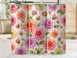 Dahlia Floral Tumbler Sublimation Design PNG | 20oz Skinny Tapered Seamless Watercolor Digital Download thumbnail 1