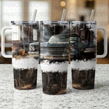 40oz Tumbler Vintage Car Barn Sublimation, Seamless Tapered Distressed Hot Rod Wrap Digital, Rustic Garage PNG thumbnail 1