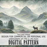 Misty Highlands Stag Landscape Digital Size Bundle Png thumbnail 2