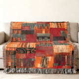 Modern Abstract Art Velveteen Blanket, Geometric Woven Throw Pillow, Red Orange Eclectic Decor, Contemporary Home Art Statement thumbnail 8