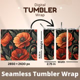 Orange Poppy Tumbler Design, Floral Digital Paper, Watercolor Flower Background, Junk Journal Pages, Printable Tumbler png, Scrapbooking thumbnail 7