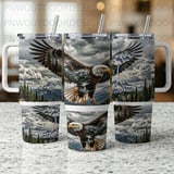 Bald Eagle Mountain 40oz Tumbler Sublimation PNG, Distressed Seamless Tapered Wrap, Nature Wildlife Digital Download, Free Car Coasters thumbnail 6