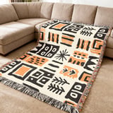 Abstract Mudcloth Pattern Velveteen Blanket, Boho African Design Throw Pillow, Geometric Black Yellow White Woven Blanket, Eclectic Home thumbnail 5
