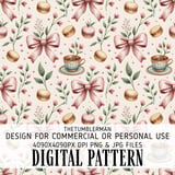 Digital Pattern, Digital Bundle, Macarons, Bows, Tea Cup, Floral, Seamless Pattern, Digital Paper, Scrapbooking, Fabric Design, Commercial thumbnail 1