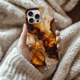Amber Marble Tough Phone Case Liquid Agate Gold Swirl Cover Warm Earthy Aesthetic Case Glossy Resin Geode Print Luxury Phone Cover thumbnail 2