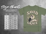 Saved By Grace Christian Cat T-Shirt, Faith Based Tuxedo Kitty and Bible Verse Tee, Cute Religious Floral Women's Gift Shirt thumbnail 2
