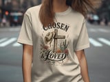 Chosen & Loved Western Christian T-Shirt | Boho Cowgirl Faith Tee, Rustic Cross Scripture 1 Peter 2:9 Top thumbnail 1
