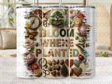 Bloom Where Planted Tumbler PNG Digital, 20oz Sublimation Design for Straight & Tapered Cups, Botanical Scrapbook Collage Art thumbnail 1