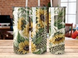 Sunflower Leopard 20oz Tumbler Wrap PNG, Floral Animal Print Tumbler Design, Digital Download Tumbler Design, Sublimation Tumbler Design thumbnail 1