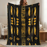 Gold Black Mud Cloth Velveteen Blanket, African Tribal Woven Blanket, Boho Abstract Art Throw Pillows, Ethnic Home Decor Gift thumbnail 1