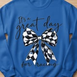 Racing Bow Sweatshirt, Its A Great Day For Racing Shirt, Checkered Bow Crewneck, Race Day Graphic Sweater, Trendy Motorsport Gift For Her thumbnail 5