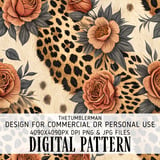 Digital Pattern, Leopard Print, Floral, Rose, Seamless Pattern, Digital Bundle, Fabric Design, Tumbler Wrap Design, Sublimation Design thumbnail 1