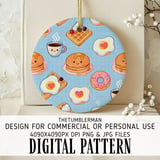 Digital Bundle Pattern, Cute Breakfast Digital Paper, Kawaii Pancakes, Waffles, Eggs, Donut, Coffee Pattern, Foodie Digital, Commercial Use thumbnail 3