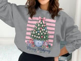 Merry Mahjong Christmas Tree Print, Chinoiserie Preppy Holiday Decor, Pink Bow Game Night Art, Grandmillennial Winter Gift For Mahjong Lover thumbnail 7
