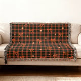 Cozy Plaid Bow Velveteen Blanket, Rustic Autumn Star Pattern Throw Pillow, Fall Woven Blanket, Halloween Home Decor Gift thumbnail 4