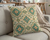 Moroccan Tile Pillow Cover, Boho Floral Cushion Case, Eclectic Global Chic Home Decor Accent Throw Pillow Case thumbnail 5
