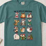 12 Cats of Christmas Breeds Illustrated Xmas Graphic Print Standard T-Shirts for Cat Lovers thumbnail 11