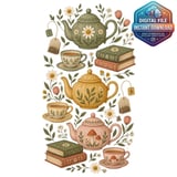Vintage Tea and Books Digital Mug Wrap thumbnail 2