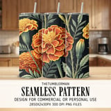 Marigold Tumbler Design, Digital Paper, Floral Background, Junk Journal Pages, Scrapbooking Paper, Printable Tumbler Png, Orange Flowers thumbnail 2