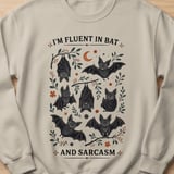 Fluent in Bat and Sarcasm Shirt, Cute Bat Lover T-Shirt, Funny Goth Aesthetic Sweatshirt, Witchy Halloween Gift for Her thumbnail 15