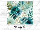 20oz Tumbler Sublimation PNG Seamless Teal Rose Floral Design, Watercolor Botanical Digital Download File, Car Coaster Included thumbnail 13