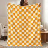 Distressed Orange Checkerboard Woven Blanket, Grunge Checkered Velveteen Blanket, Retro Indie Alt Throw Pillow Cover thumbnail 1