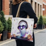 Halloween Tote Bag, Ghost DJ Tote Bag, Music Lover, Halloween Party, Pumpkin Design, Spooky Season, Cute Ghost, Fun Tote, Gift Idea thumbnail 2