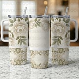 40oz Tumbler Wrap Sublimation Design, Digital Download, Seamless Distressed Peony Floral PNG, Tapered Luxury Flowers, Free Car Coasters thumbnail 3