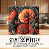 Orange Poppy Tumbler Design, Floral Digital Paper, Watercolor Flower Background, Junk Journal Pages, Printable Tumbler png, Scrapbooking thumbnail 2