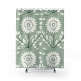 Sage Green Floral Shower Curtain and Bath Mat Set, Folk Art Botanical Flower Bathroom Decor, Cottagecore Farmhouse Boho Bath Set Gift thumbnail 5