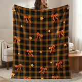 Cozy Plaid Bow Velveteen Blanket, Rustic Autumn Star Pattern Throw Pillow, Fall Woven Blanket, Halloween Home Decor Gift thumbnail 1