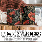 Red Poppy Tumbler Design, Floral Digital Paper, Watercolor Flowers, Tumbler Png, Junk Journal Pages, Digital Scrapbooking Paper thumbnail 4