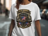 U.S. Army T-Shirt with Faux Gold Effect Military Crest Design, Patriotic Veteran Gift for Service Members and Families thumbnail 1