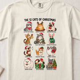 12 Cats of Christmas Breeds Illustrated Xmas Graphic Print Standard T-Shirts for Cat Lovers thumbnail 5
