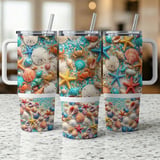 Vibrant Summer Beach Seashell Ocean Life 40oz Tumbler Wrap Design | Coastal Sea Life Digital Download for Sublimation thumbnail 9