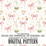 Digital Bundle, Pink Bow Pattern, Watercolor Teacup, Macarons, Digital Pattern, Commercial Use, Digital Scrapbooking, Party Decor, Digital thumbnail 1