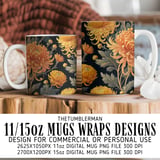 Chrysanthemum Tumbler Design, Watercolor Flowers, Junk Journal, Printable Tumbler PNG, Scrapbooking Paper, Floral Background Digital thumbnail 4