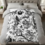 Vintage Halloween Woven Blanket, Dark Gothic Throw Pillow, Spooky Raven Jack O Lantern Toile Blanket, Victorian Dark Academia Home Decor thumbnail 9
