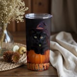Personalized Halloween Tumbler, Black Cat Tumbler, Witch Cat Tumbler, Halloween Decor, Spooky Tumbler, Custom Name Tumbler thumbnail 3