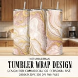 Rose Gold Marble Tumbler Wrap, Sublimation Design for 20 oz Skinny Tumbler, Straight Tapered Wrap png, Digital Download, Tumbler Design thumbnail 1