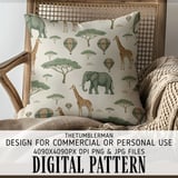 Elephant Giraffe Digital Pattern, Safari Animal Hot Air Balloon, Digital Bundle Pattern, Commercial Use, Nursery Decor, Fabric Design thumbnail 5