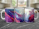 Vibrant Deep Sea Squid Mug Sublimation Wrap Digital Download - Fantasy Ocean Creature Coral Reef Art for 11oz & 15oz Cup Designs thumbnail 10